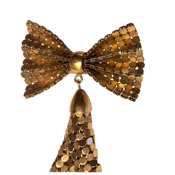 Vintage Gold Tone Metal Chain Mail Sequin Bow Brooch Pin 1950’s‎ Brooch - Picture 3 of 6